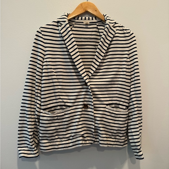 EUC JCREW lightweight cream and navy blazer size M nautical/ preppy style - Picture 2 of 5